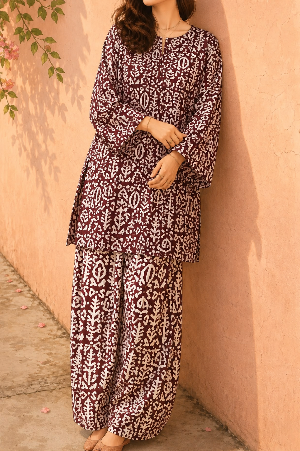 AHONÉ | Noor – Maroon Batik Co-Ord Set 🤍