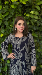 Elegant Deep Blue Printed Linen Dress